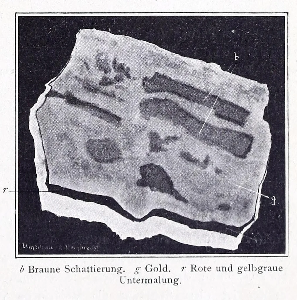 An illustration from Über die Maltechnik der Alten : mit besonderer Berücksichtigung der römisch-pompejanischen Wandmalerei, nebst einer Anleitung zur mikroskopischen Untersuchung der Kunstwerke, 1910, leaf 27