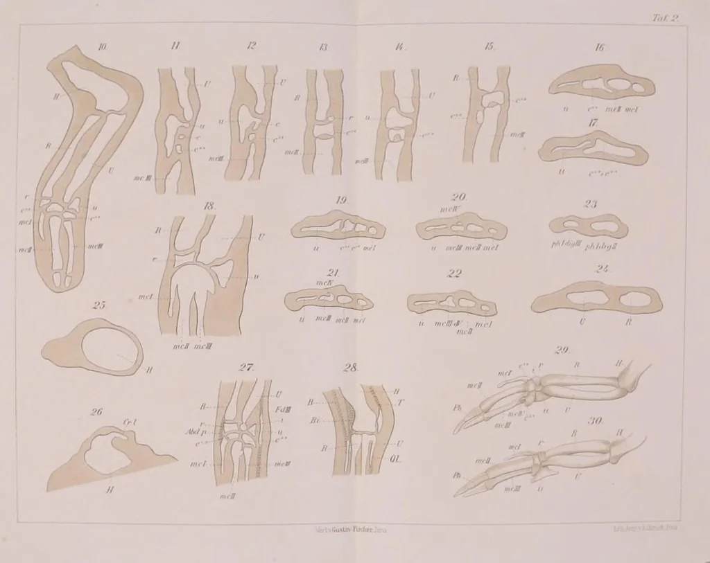 An illustration from Ueber die Vorderextremität von Eudyptes chrysocome und deren Entwickelung, 1904, leaf 69