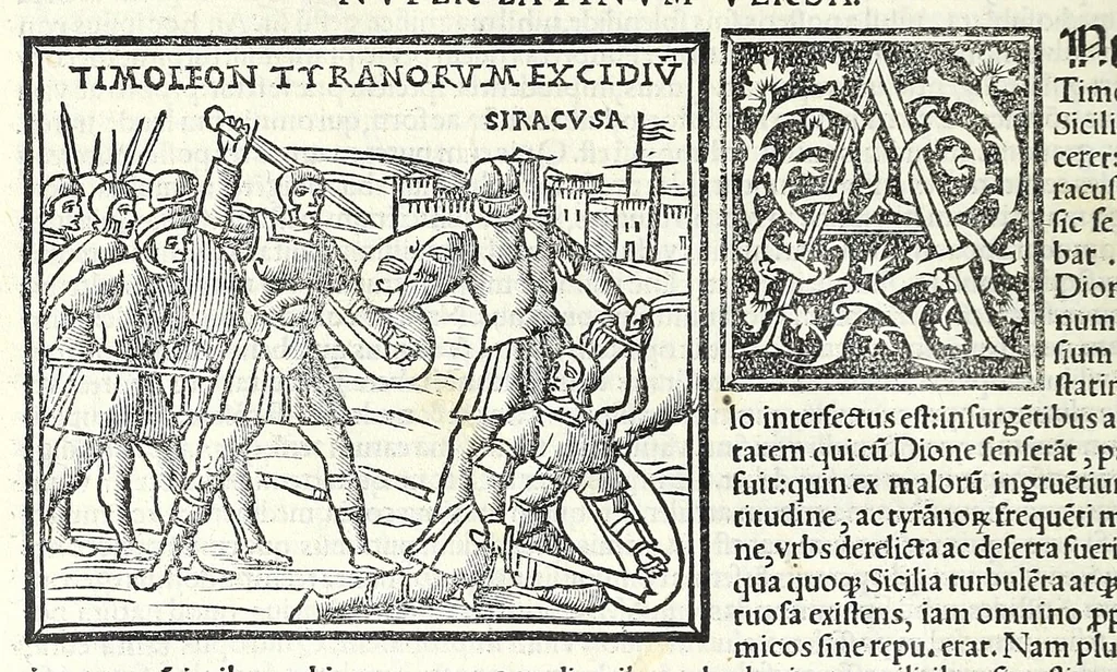 An illustration from Uitae Plutarchi Cheronei : nouissime post Jodocũ Badiũ Ascẽsium lõge diligentius repositae, maioreq[ue] diligẽtia castigatae, cũ copiosiore verioreq[ue] indice : necnon cũ Aemilij Probi vitis : una cũ figuris suis locis apte dispositis, 1516, leaf 286