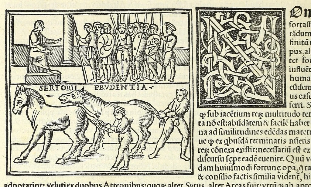 An illustration from Uitae Plutarchi Cheronei : nouissime post Jodocũ Badiũ Ascẽsium lõge diligentius repositae, maioreq[ue] diligẽtia castigatae, cũ copiosiore verioreq[ue] indice : necnon cũ Aemilij Probi vitis : una cũ figuris suis locis apte dispositis, 1516, leaf 396