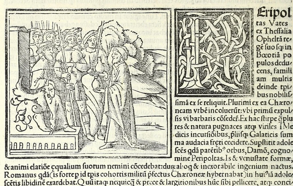 An illustration from Uitae Plutarchi Cheronei : nouissime post Jodocũ Badiũ Ascẽsium lõge diligentius repositae, maioreq[ue] diligẽtia castigatae, cũ copiosiore verioreq[ue] indice : necnon cũ Aemilij Probi vitis : una cũ figuris suis locis apte dispositis, 1516, leaf 404