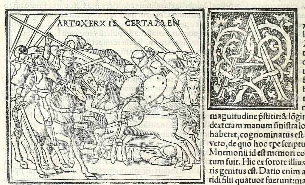 An illustration from Uitae Plutarchi Cheronei : nouissime post Jodocũ Badiũ Ascẽsium lõge diligentius repositae, maioreq[ue] diligẽtia castigatae, cũ copiosiore verioreq[ue] indice : necnon cũ Aemilij Probi vitis : una cũ figuris suis locis apte dispositis, 1516, leaf 666