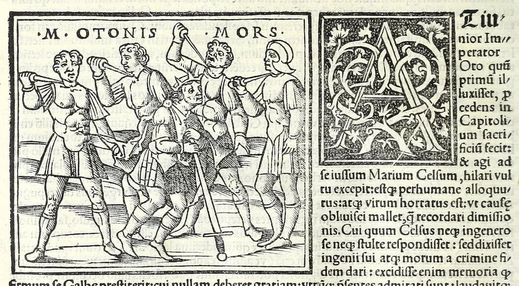 An illustration from Uitae Plutarchi Cheronei : nouissime post Jodocũ Badiũ Ascẽsium lõge diligentius repositae, maioreq[ue] diligẽtia castigatae, cũ copiosiore verioreq[ue] indice : necnon cũ Aemilij Probi vitis : una cũ figuris suis locis apte dispositis, 1516, leaf 698