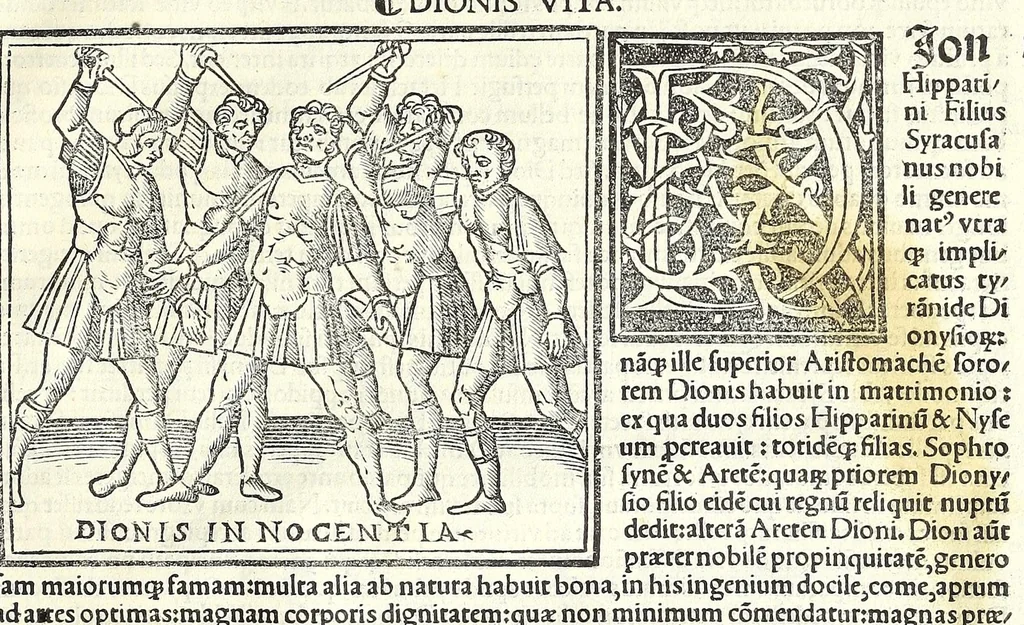 An illustration from Uitae Plutarchi Cheronei : nouissime post Jodocũ Badiũ Ascẽsium lõge diligentius repositae, maioreq[ue] diligẽtia castigatae, cũ copiosiore verioreq[ue] indice : necnon cũ Aemilij Probi vitis : una cũ figuris suis locis apte dispositis, 1516, leaf 751