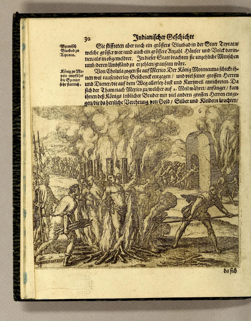 An illustration from Umbständige warhafftige Beschreibung der indianischen Ländern, so vor diesem von den Spaniern eingenommeu [sic] und verwüst worden .., 1665, leaf 38