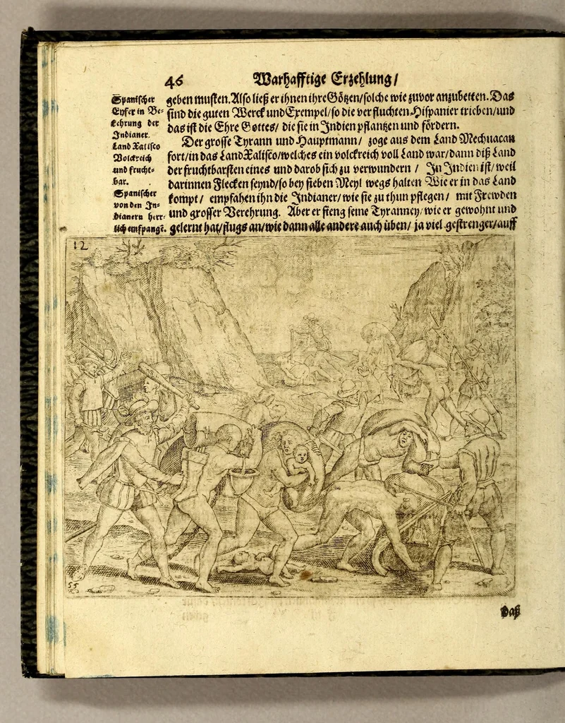 An illustration from Umbständige warhafftige Beschreibung der indianischen Ländern, so vor diesem von den Spaniern eingenommeu [sic] und verwüst worden .., 1665, leaf 54