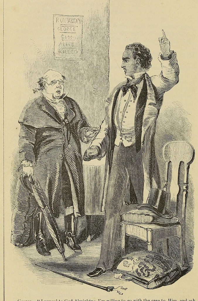 An illustration from Uncle Tom's cabin, or, Negro life in the slave states of America, with fifty splendid engravings, 1852, leaf 134