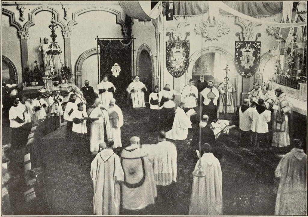 An illustration from Une page nouvelle de l'histoire de la Trappe d'Oka. Election et benediction solennelle du Tres Reverend Pere Dom Pacome Gaboury deuxieme abbe de Notre-Dame du Lac des Deux-Montagnes (24 Octobre-12 Novembre 1913), 1914, leaf 60