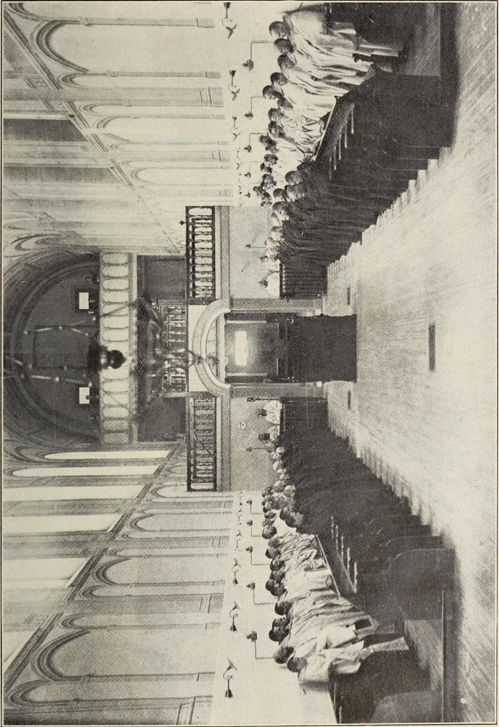 An illustration from Une page nouvelle de l'histoire de la Trappe d'Oka. Election et benediction solennelle du Tres Reverend Pere Dom Pacome Gaboury deuxieme abbe de Notre-Dame du Lac des Deux-Montagnes (24 Octobre-12 Novembre 1913), 1914, leaf 84