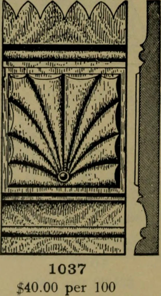 An illustration from Universal design book : containing official list prices of sash, doors and blinds ... official list prices of head, corner and base blocks ... official moulding book ... official list: window glass .., 1908, leaf 117