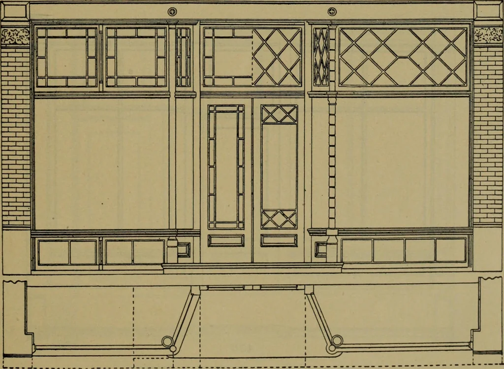 An illustration from Universal design book : containing official list prices of sash, doors and blinds ... official list prices of head, corner and base blocks ... official moulding book ... official list: window glass .., 1908, leaf 120