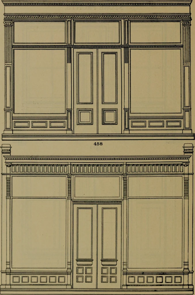 An illustration from Universal design book : containing official list prices of sash, doors and blinds ... official list prices of head, corner and base blocks ... official moulding book ... official list: window glass .., 1908, leaf 123