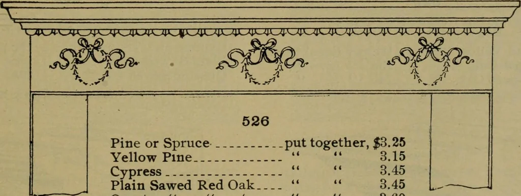 An illustration from Universal design book : containing official list prices of sash, doors and blinds ... official list prices of head, corner and base blocks ... official moulding book ... official list: window glass .., 1908, leaf 128