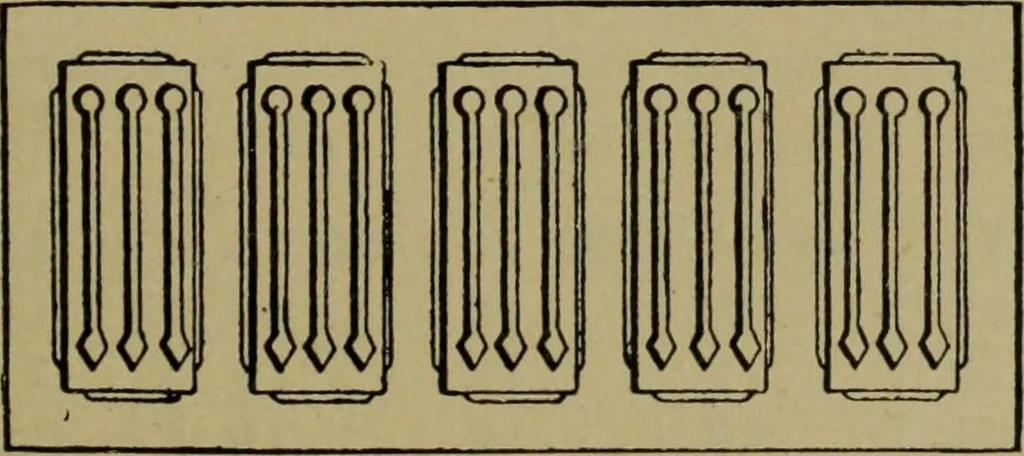 An illustration from Universal design book : containing official list prices of sash, doors and blinds ... official list prices of head, corner and base blocks ... official moulding book ... official list: window glass .., 1908, leaf 208