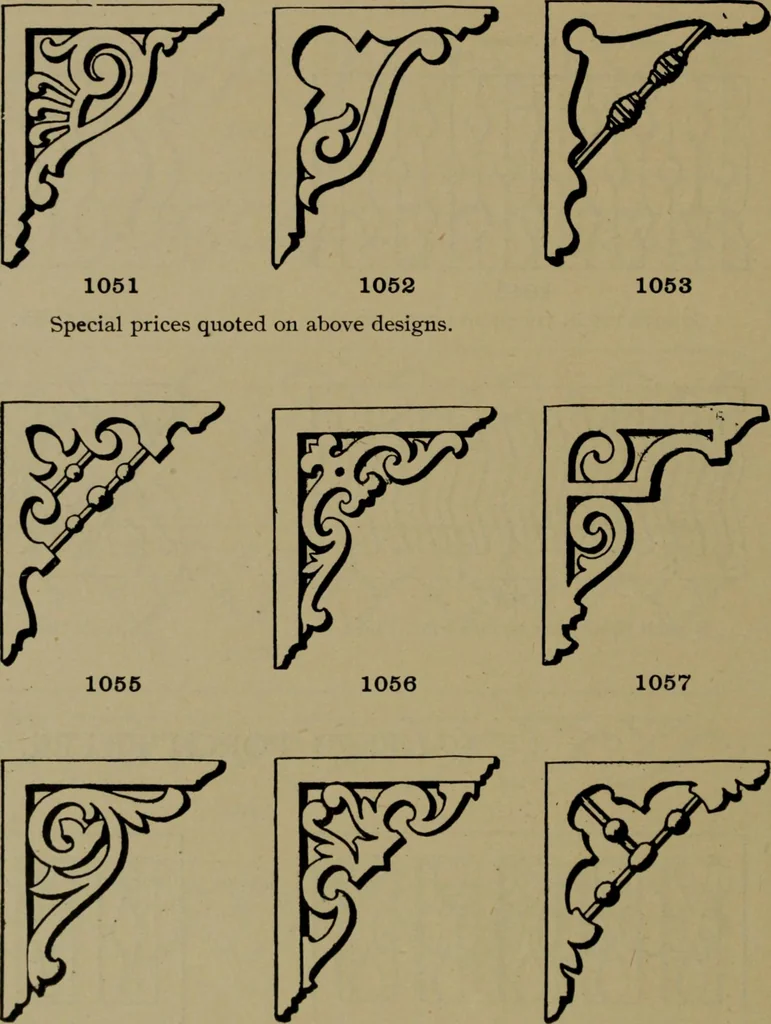 An illustration from Universal design book : containing official list prices of sash, doors and blinds ... official list prices of head, corner and base blocks ... official moulding book ... official list: window glass .., 1908, leaf 209