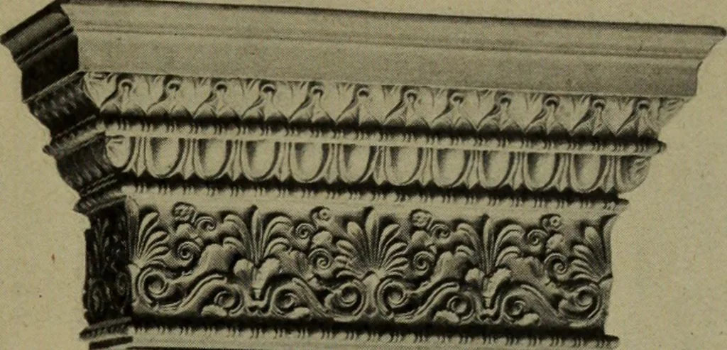 An illustration from Universal design book : containing official list prices of sash, doors and blinds ... official list prices of head, corner and base blocks ... official moulding book ... official list: window glass .., 1908, leaf 228