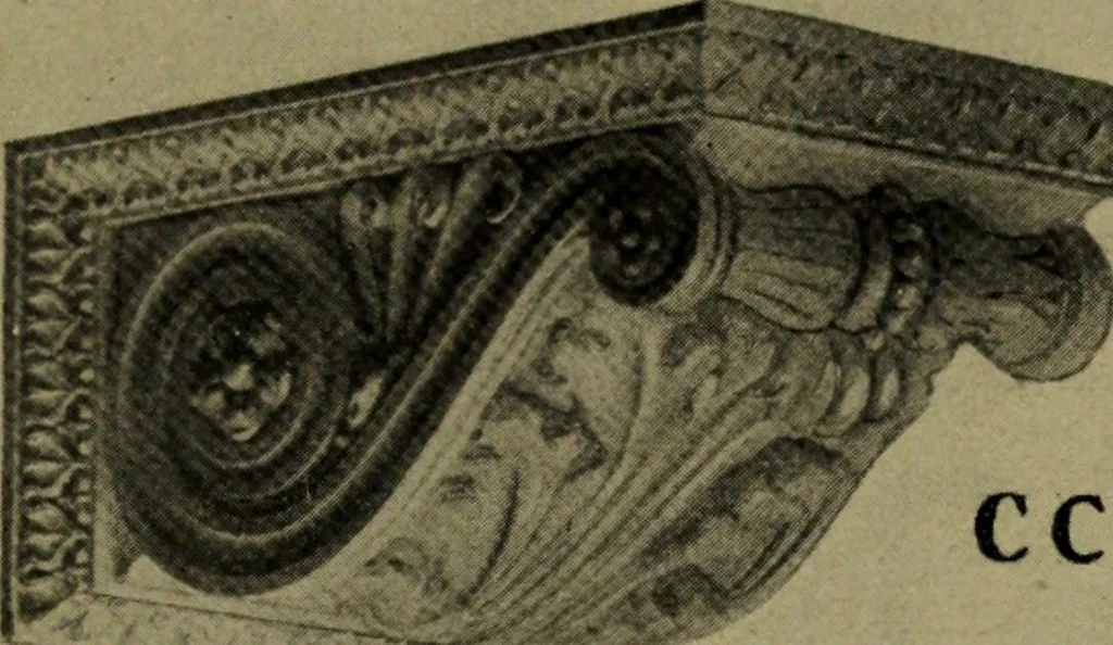 An illustration from Universal design book : containing official list prices of sash, doors and blinds ... official list prices of head, corner and base blocks ... official moulding book ... official list: window glass .., 1908, leaf 236