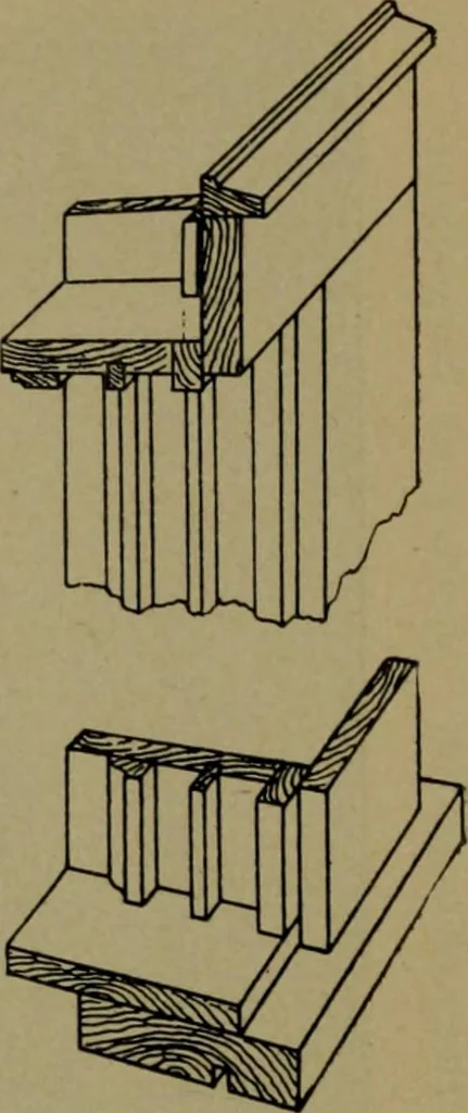 An illustration from Universal design book : containing official list prices of sash, doors and blinds ... official list prices of head, corner and base blocks ... official moulding book ... official list: window glass .., 1908, leaf 253