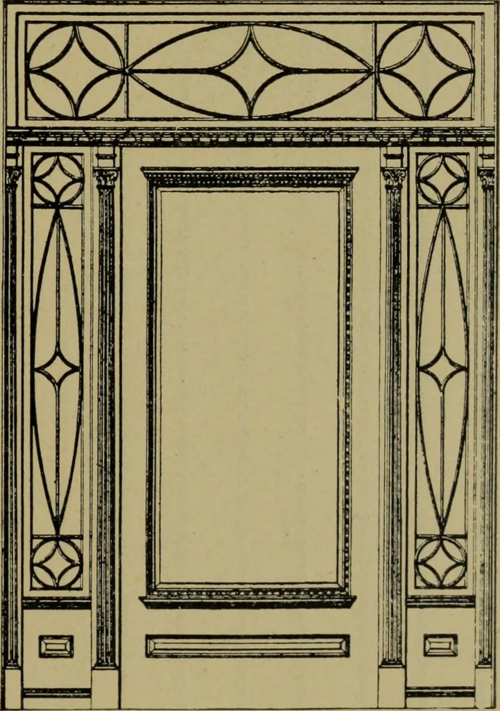 An illustration from Universal design book : containing official list prices of sash, doors and blinds ... official list prices of head, corner and base blocks ... official moulding book ... official list: window glass .., 1908, leaf 270
