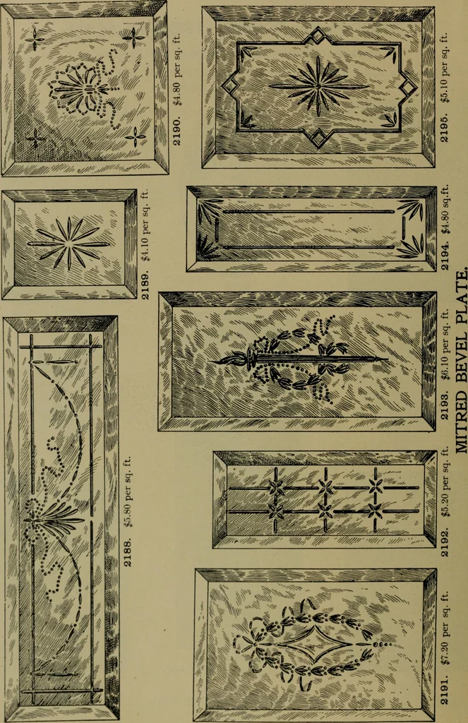 An illustration from Universal design book : containing official list prices of sash, doors and blinds ... official list prices of head, corner and base blocks ... official moulding book ... official list: window glass .., 1908, leaf 381
