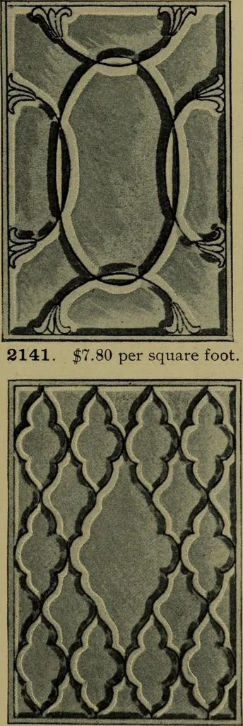 An illustration from Universal design book : containing official list prices of sash, doors and blinds ... official list prices of head, corner and base blocks ... official moulding book ... official list: window glass .., 1908, leaf 388