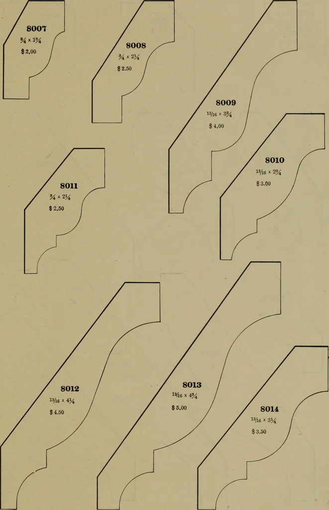An illustration from Universal design book : containing official list prices of sash, doors and blinds ... official list prices of head, corner and base blocks ... official moulding book ... official list: window glass .., 1908, leaf 420
