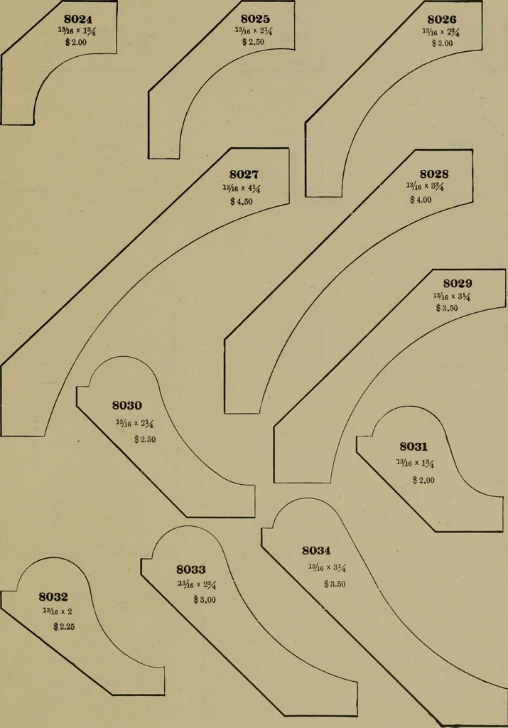 An illustration from Universal design book : containing official list prices of sash, doors and blinds ... official list prices of head, corner and base blocks ... official moulding book ... official list: window glass .., 1908, leaf 422