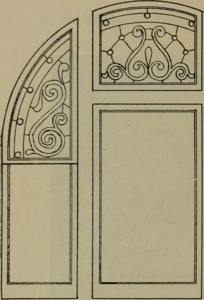 An illustration from Universal design book : containing official list prices of sash, doors and blinds ... official list prices of head, corner and base blocks ... official moulding book ... official list: window glass .., 1908, leaf 43