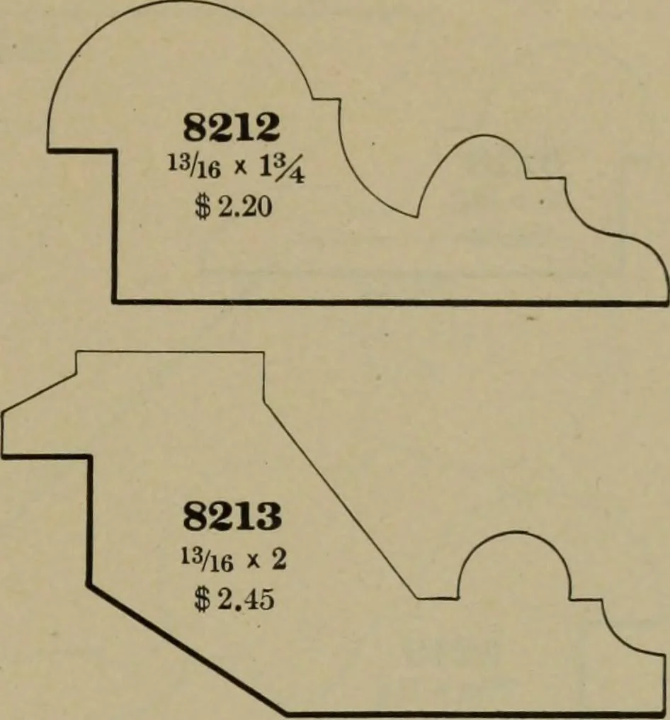 An illustration from Universal design book : containing official list prices of sash, doors and blinds ... official list prices of head, corner and base blocks ... official moulding book ... official list: window glass .., 1908, leaf 434