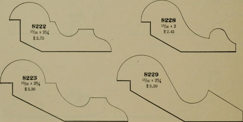 An illustration from Universal design book : containing official list prices of sash, doors and blinds ... official list prices of head, corner and base blocks ... official moulding book ... official list: window glass .., 1908, leaf 435