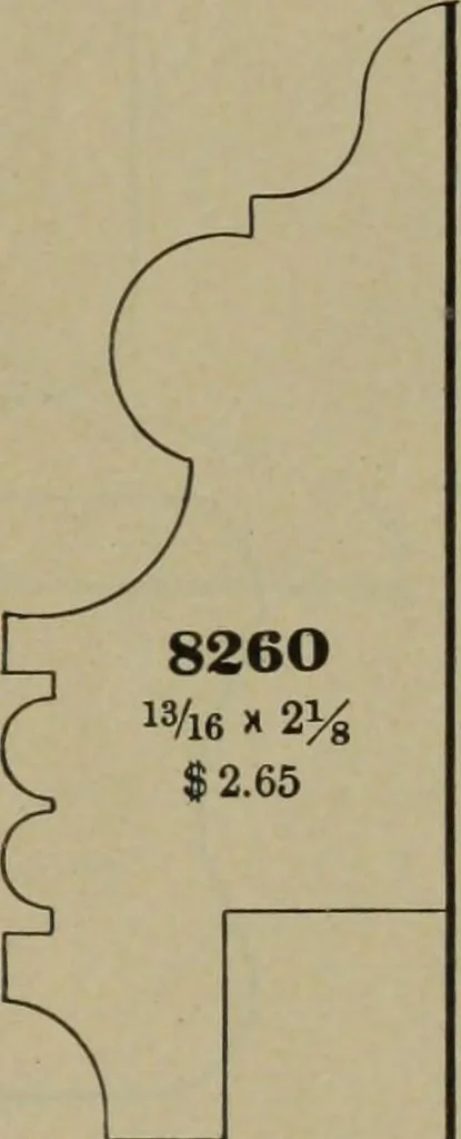 An illustration from Universal design book : containing official list prices of sash, doors and blinds ... official list prices of head, corner and base blocks ... official moulding book ... official list: window glass .., 1908, leaf 438