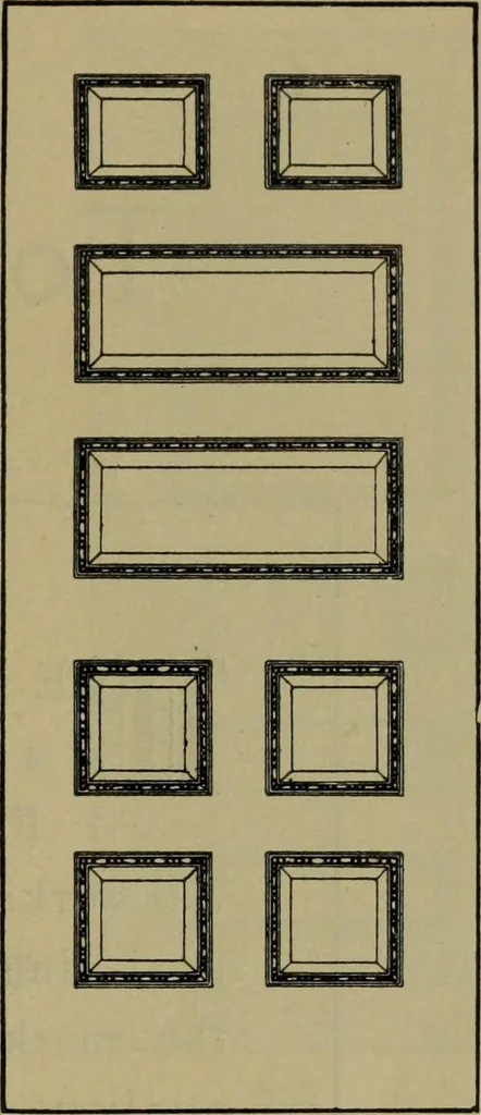 An illustration from Universal design book : containing official list prices of sash, doors and blinds ... official list prices of head, corner and base blocks ... official moulding book ... official list: window glass .., 1908, leaf 82