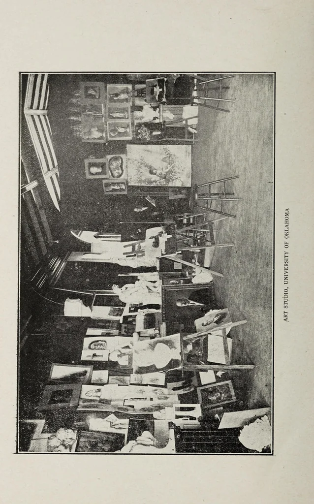 An illustration from University of Oklahoma Art Exhibit : including American Federaton of Arts Water Color Exhibit, exhibit of original illustrations used in Saturday evening post and exhibit of drawings and paintings done by students of the University of Oklahoma : January 13-26, 1914, Norman, 1914, leaf 4