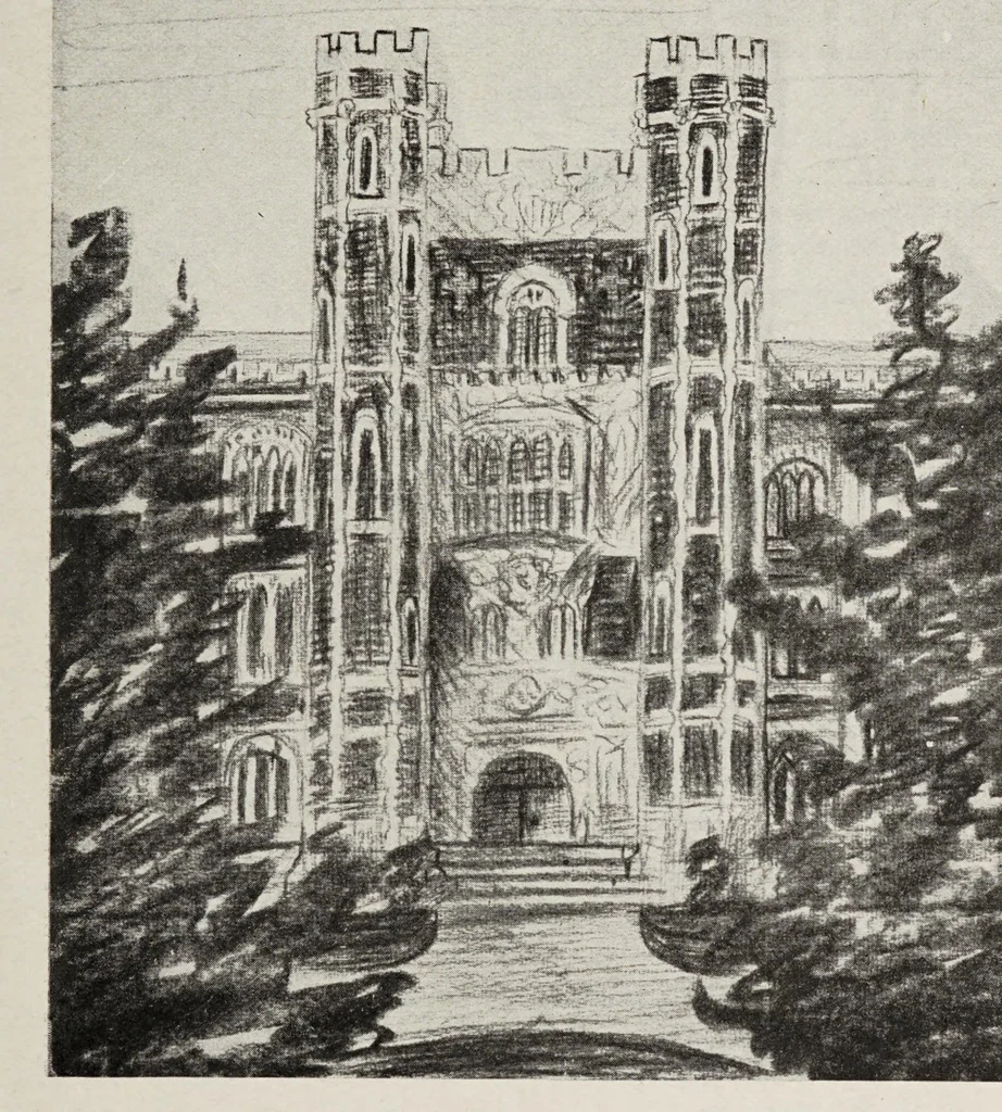 An illustration from University of Oklahoma Art Exhibit : including American Federaton of Arts Water Color Exhibit, exhibit of original illustrations used in Saturday evening post and exhibit of drawings and paintings done by students of the University of Oklahoma : January 13-26, 1914, Norman, 1914, leaf 9