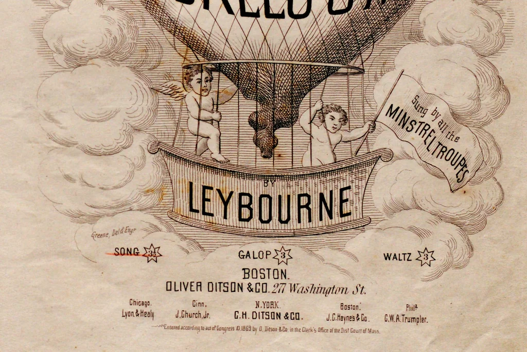 An illustration from Up in a balloon : song, 1869, leaf 1