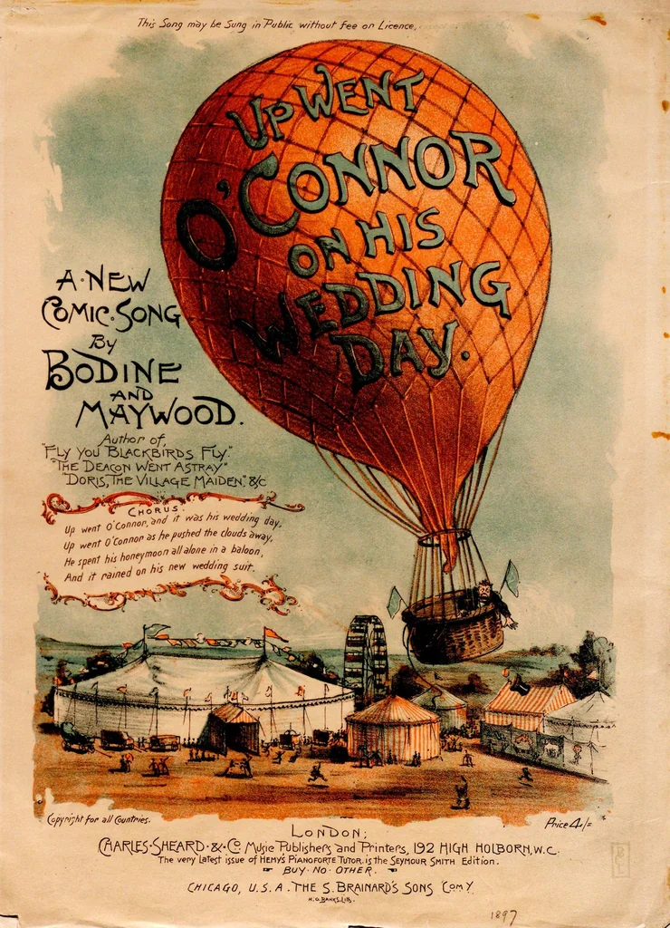 An illustration from Up went O'Connor on his wedding day a new comic song, 1897, leaf 1