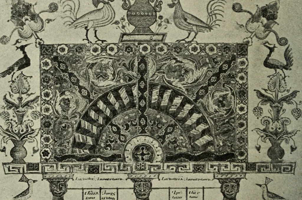 An illustration from Ursprung der christlichen Kirchenkunst, neue Tatsachen und Grundsätze der Kunstforschung, erörtert von Josef Strzygowski. Deutsche, vermehrte Originalausgabe, 1920, leaf 243
