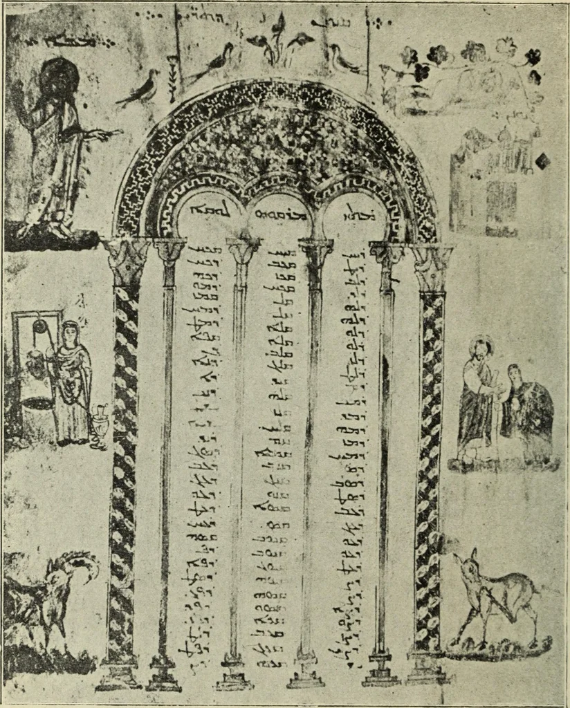 An illustration from Ursprung der christlichen Kirchenkunst, neue Tatsachen und Grundsätze der Kunstforschung, erörtert von Josef Strzygowski. Deutsche, vermehrte Originalausgabe, 1920, leaf 253