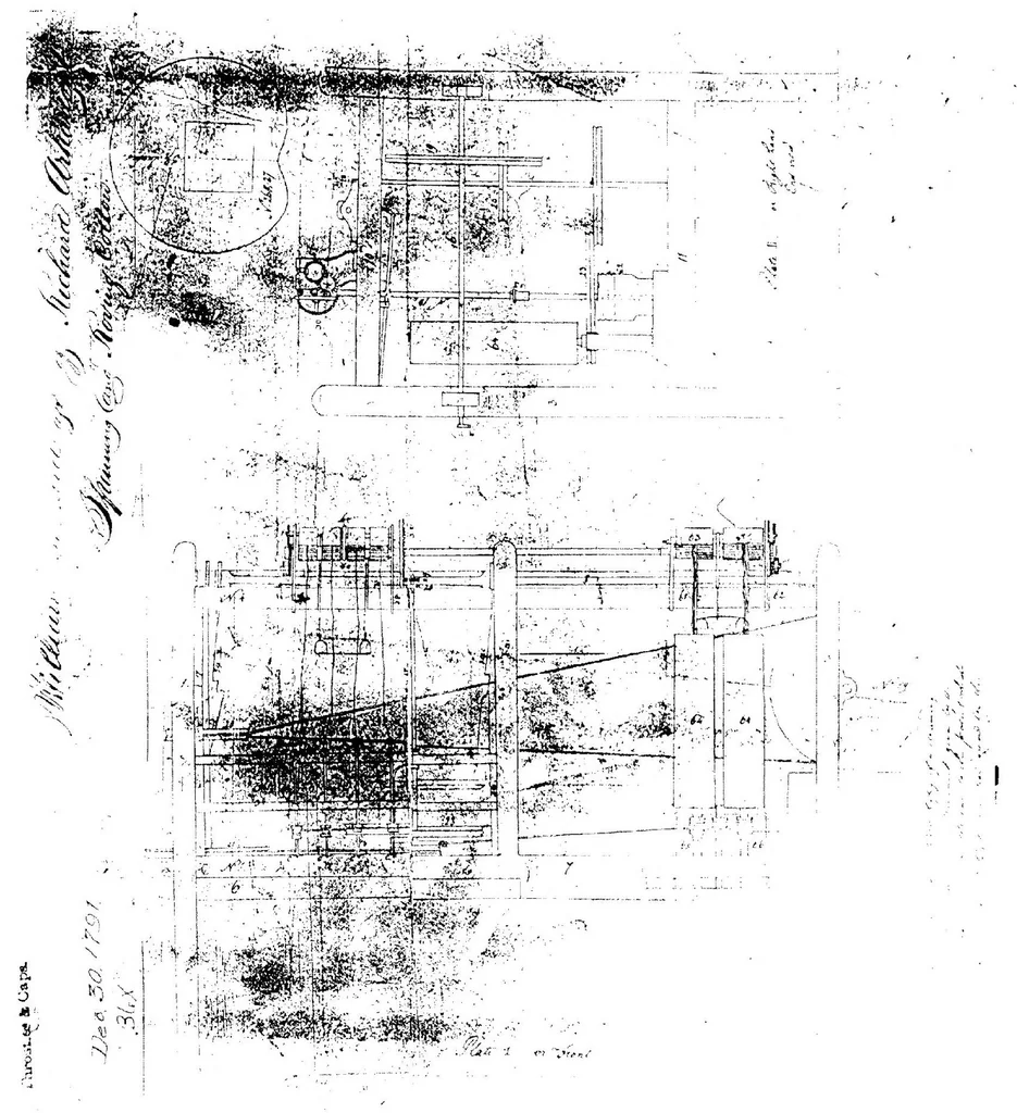 An illustration from Arkwright - Spinning and Roving Cotton, US Patent 36X of 1791, 1791, leaf 5
