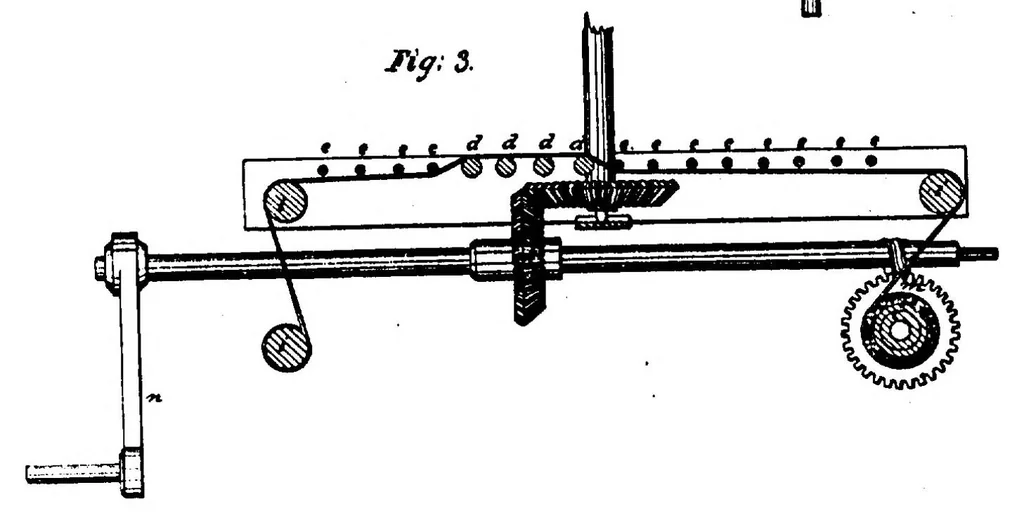 An illustration from Dorr - Cloth Shearing Machine, US Patent 46X of 1792, 1792, leaf 3