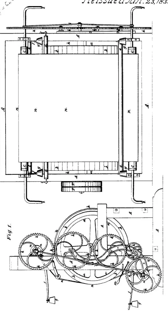 An illustration from Cook - Cloth Dresser, US Reissue Patent 7967X of 1834, 1834, leaf 0
