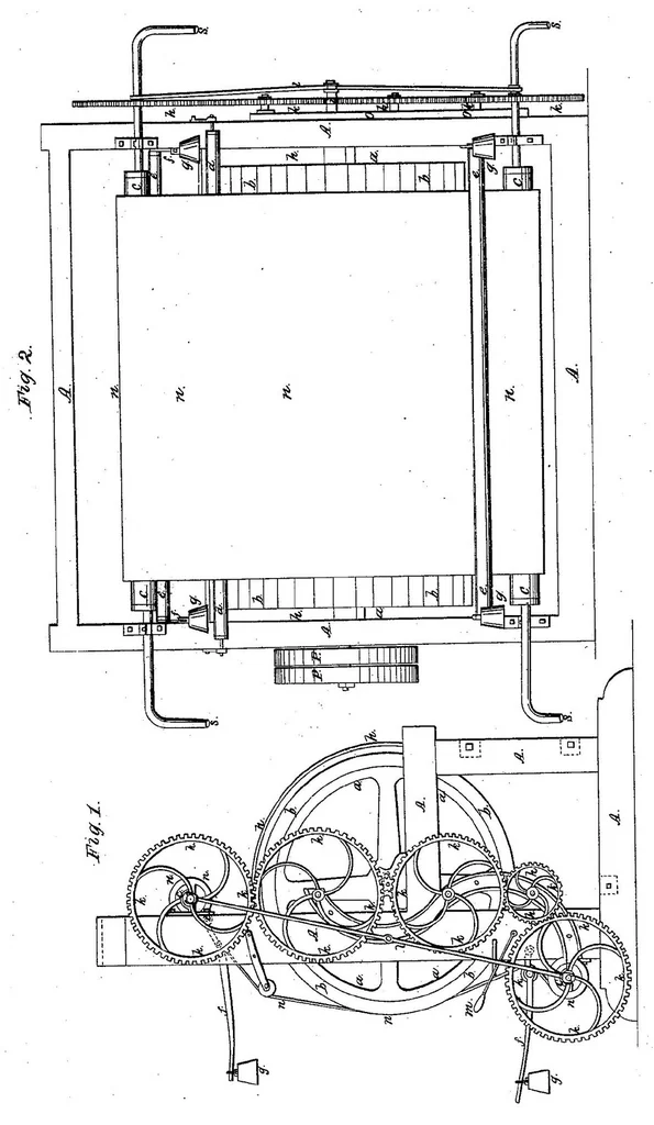 An illustration from Cook - Cloth Dresser, US Reissue Patent 7967X of 1834, 1834, leaf 2