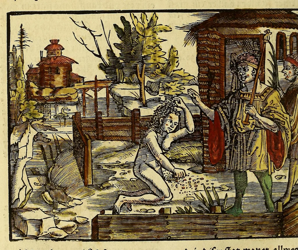 An illustration from Uslegung der Mercarthen oder Cartha marina : darin man sehen mag, wa einer in der Welt sey, vnd wa ein ietlich Land, Wasser vnd Stat gelege[n] ist. Das als in de[m] Büchlin zefinde[n], 1525, leaf 34
