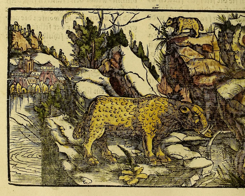 An illustration from Uslegung der Mercarthen oder Cartha marina : darin man sehen mag, wa einer in der Welt sey, vnd wa ein ietlich Land, Wasser vnd Stat gelege[n] ist. Das als in de[m] Büchlin zefinde[n], 1525, leaf 58