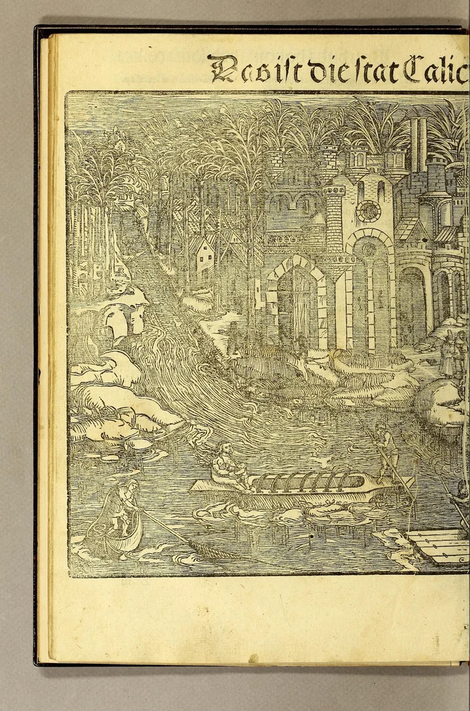 An illustration from Uslegung der Mercarthen oder Cartha marina : darin man sehen mag, wo einer in der wellt sey, vnd wo ein yetlich Landt, Wasser, vnd Stadt gelegen ist. Das alles in dem Büchlin zůfinden, 1527, leaf 26