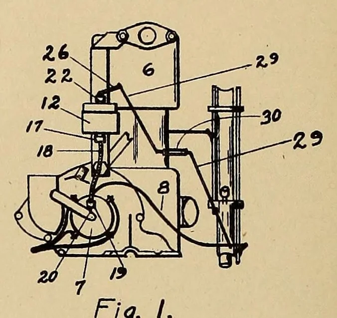 An illustration from U.S. patents covering time keeping mechanisms, 1923, leaf 1140
