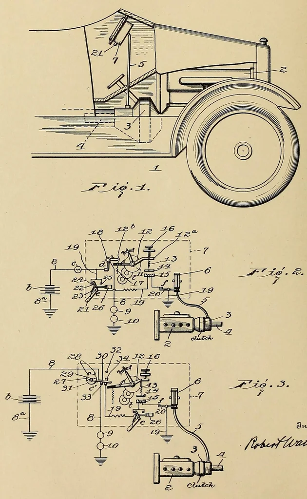 An illustration from U.S. patents covering time keeping mechanisms, 1923, leaf 126