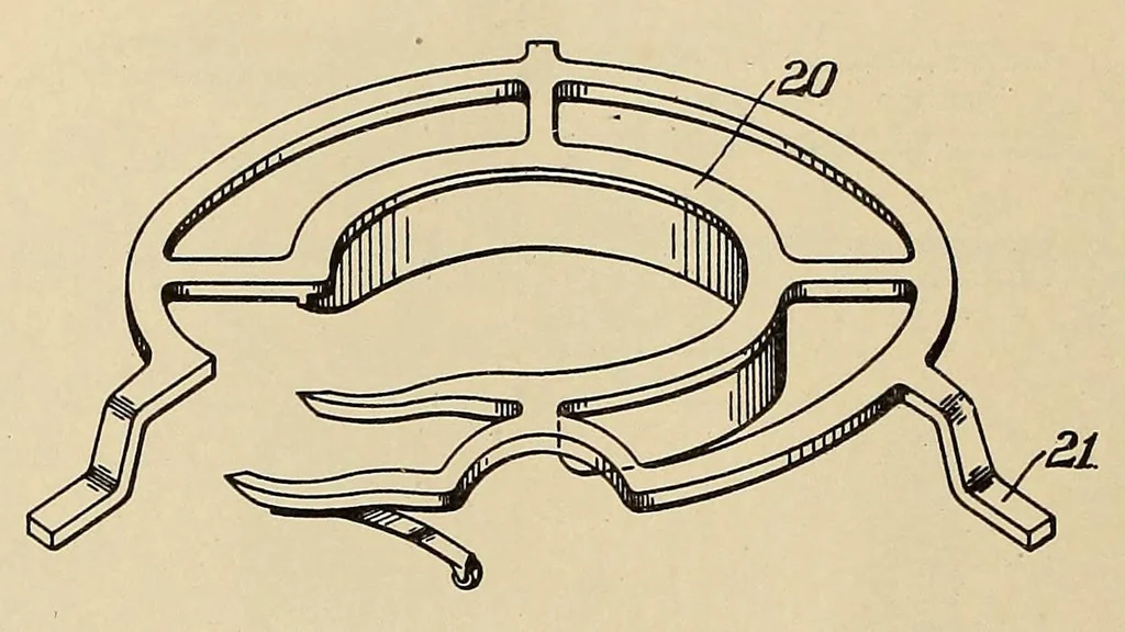 An illustration from U.S. patents covering time keeping mechanisms, 1923, leaf 194