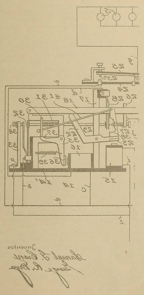 An illustration from U.S. patents covering time keeping mechanisms, 1923, leaf 511