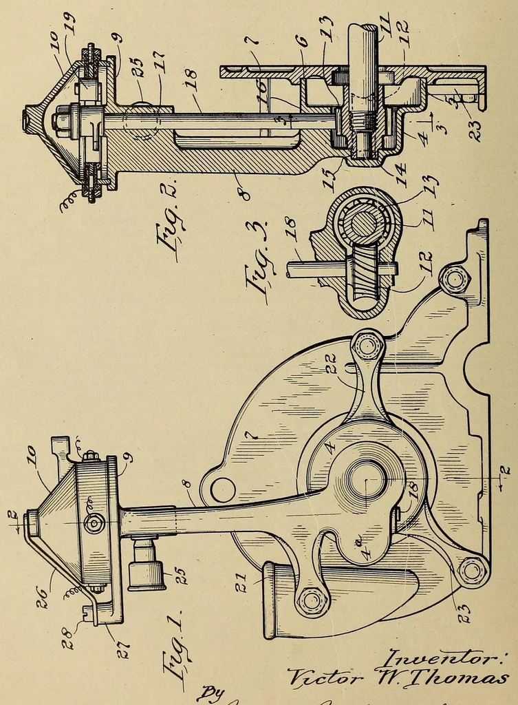An illustration from U.S. patents covering time keeping mechanisms, 1923, leaf 564